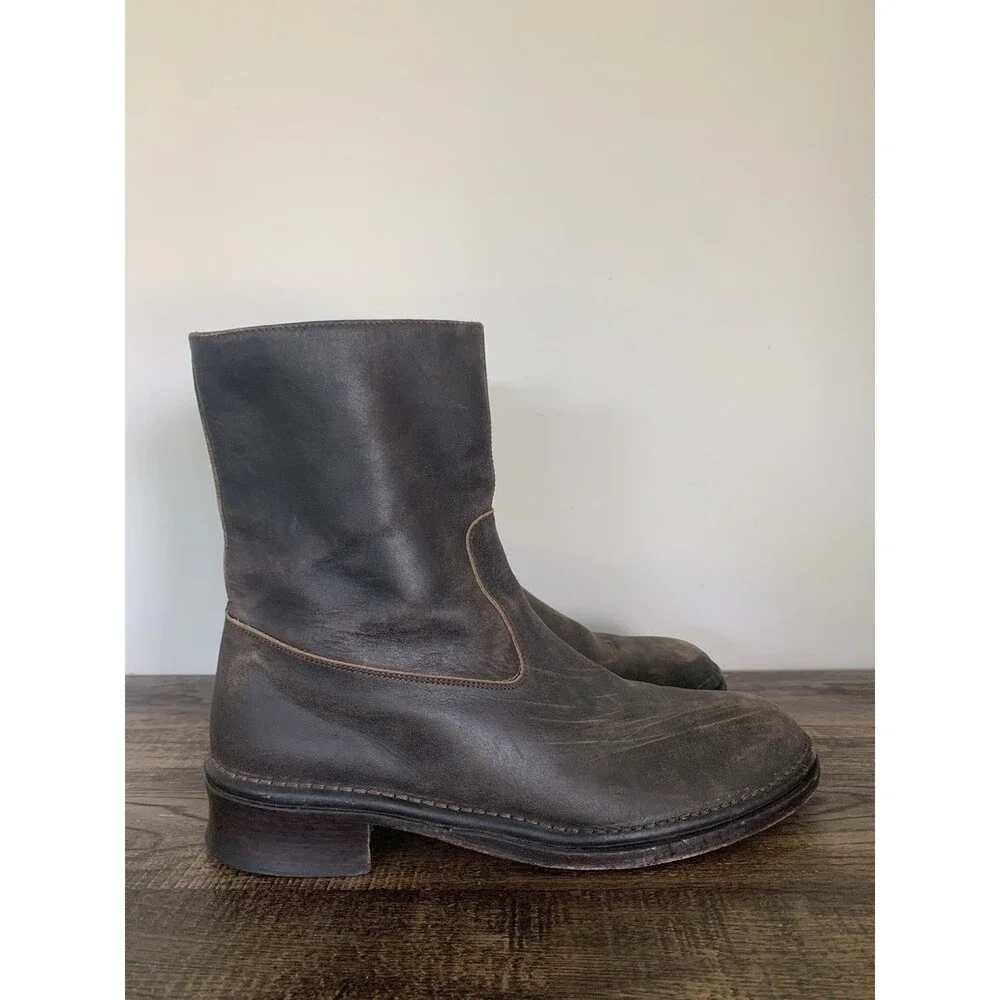 John Varvatos Mercer Boots Mens 11.5 Brown Leather Side Zip Made in Italy Rocker